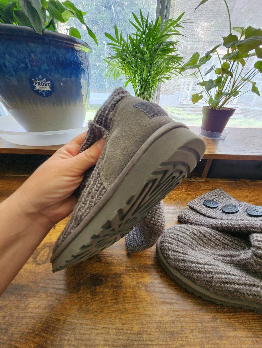 UGG Classic Cardy Heathered Gray Knit Button Boots 6 EUC